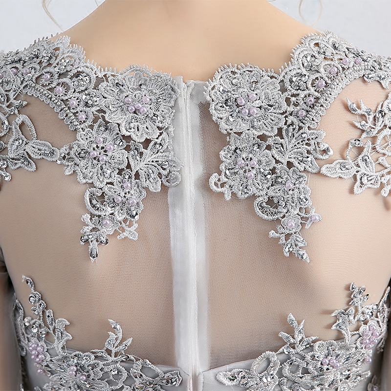 Gorgeous Light Gray Mother of the Bride Dresses Illusion Sheer with Applique Major Beading Zipper Back Evening Party Dresses
