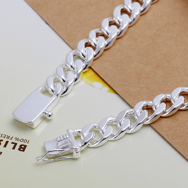 Hot sale gift 925 silver 8M leather bracelet - Men DFMCH182,Brand new 925 sterling silver plated Chain link gemstone bracelets high grade