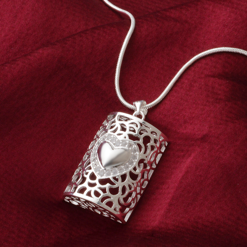 Free shipping fashion high quality 925 silver Heart cards With diamond jewelry 925 silver necklace Valentine's Day holiday gifts hot 1641
