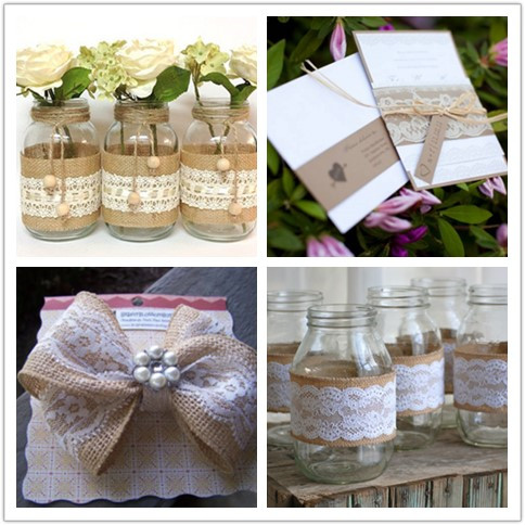 Wholesale 2meter Roll Jute Burlap Hessian Ribbon With Lace Rustic