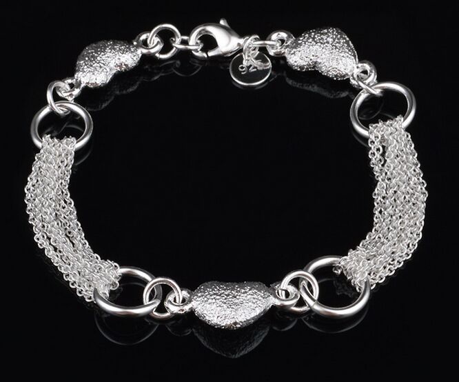 Free Shipping with tracking number Top Sale 925 Silver Bracelet Multi-line thin chain Heart Bracelet Silver Jewelry 10Pcs/lot cheap 1598