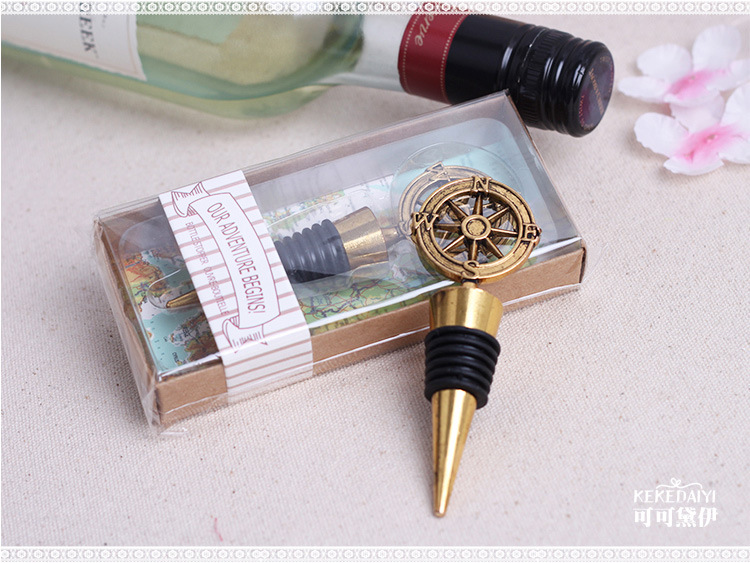 50pcs/lot wedding favors gifts vintage bronze compass Wine Bottle Stopper present Keepsake souvenir