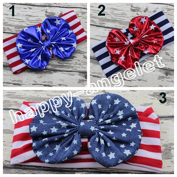 20pcs women/baby Infant knotted bronzing Bow Turban Twist hair band flower 4th of July headband Head Wrap stripe stars HeadWrap FD6549