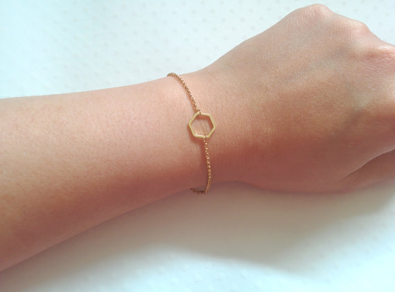 Gold Silver Simple Hollow Line Hexagon Bracelet Cut Out Open Sexangle Bracelets Geometric Jewelry for Women