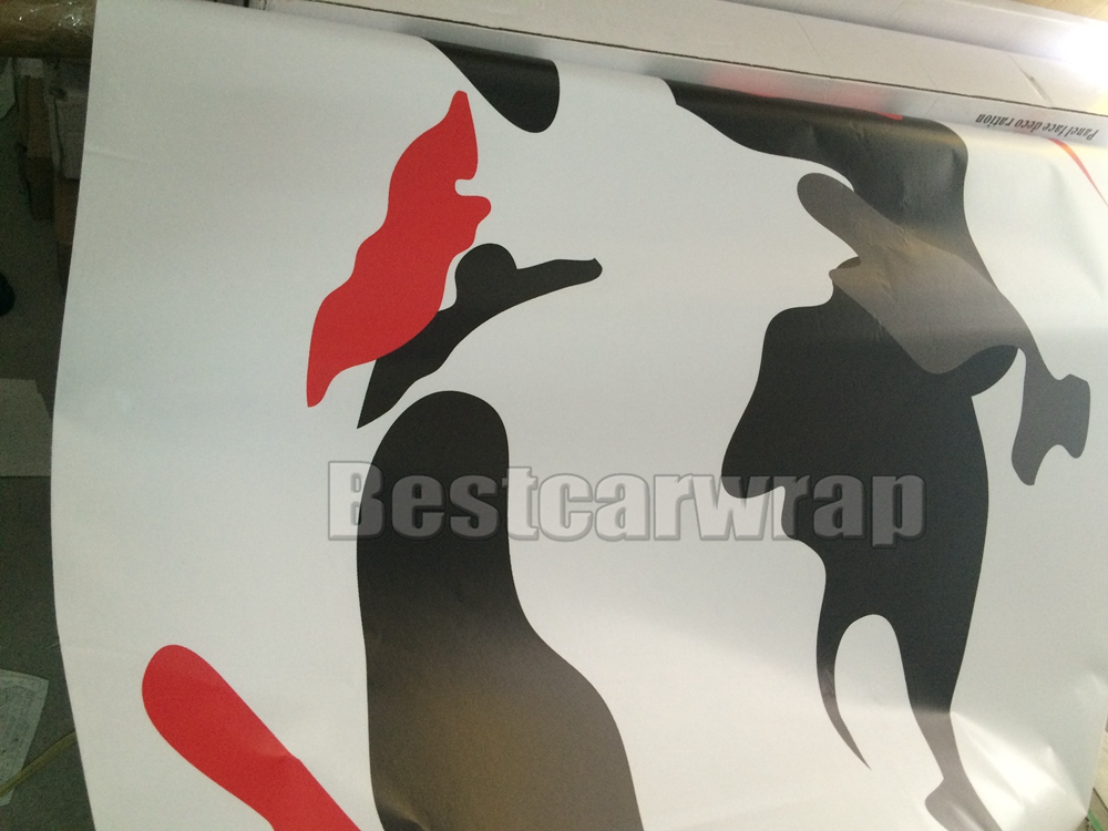 Red white arctic Camo Vinyl Car Wrap Film With Air Rlease Gloss / Matt Snow Camouflage Pixel Car Sticker decal 1.52x30m/Roll(5x99ft)