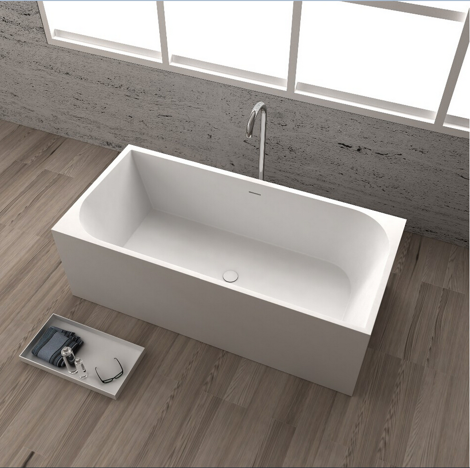 1700x750x580mm Cube Design Solid Surface Stone Bathtub Seamless Structure Freestanding Pure Acrylic TUB 65110