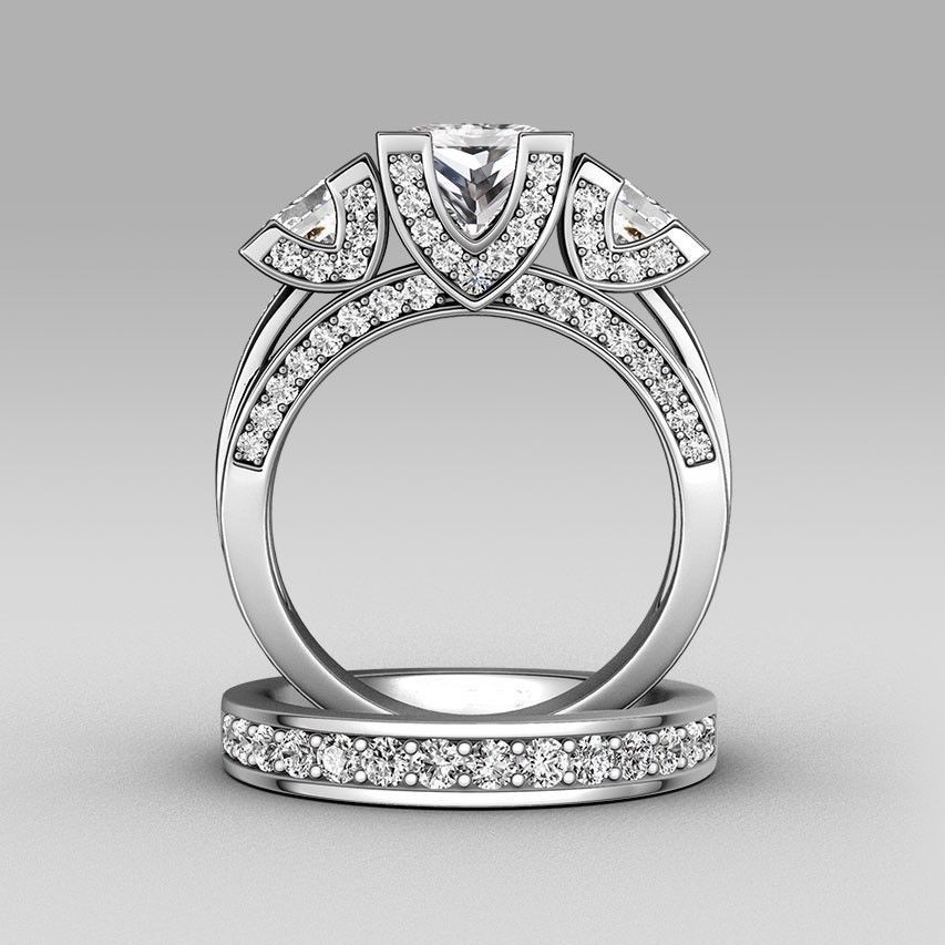 Vintage Princess Cut Sterg Sier Filled Three Stones White Sapphire Ring for Wedding & Engagement