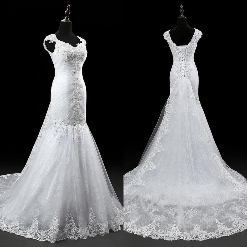 Elegant High Quality Mermaid Wedding Gowns Ruched Top Beaded Lace Appliques Tulle Wedding Dress Corset Bridal Gowns Detachable Train, Custom made from color chart
Elegant High Quality Mermaid Wedding Gowns Ruched Top Beaded Lace Appliques Tulle Wedding Dress Corset Bridal Gowns Detachable Train, Custom made from color chart