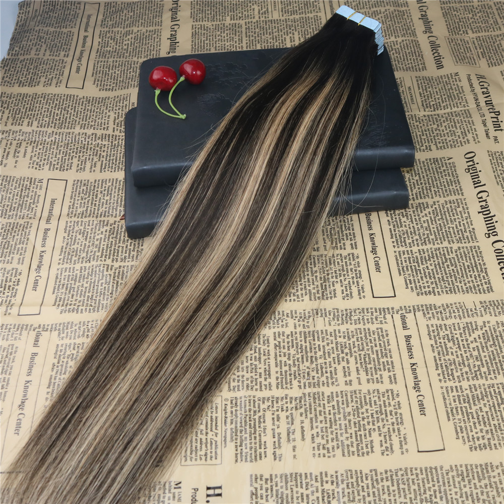 100% Remy Human Hair Tape in Hair Extensions Blayage #2 Fading to #27 Skin Weft Tape on Virgin Hair Extensions 100g/40pcs