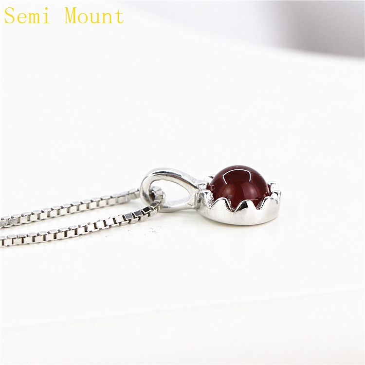 925 Sterling Silver Pendant for women Plated White Gold semi mount for 5mm Round Cabochon Amber Agate Opal Lapis Lazuli diy stone