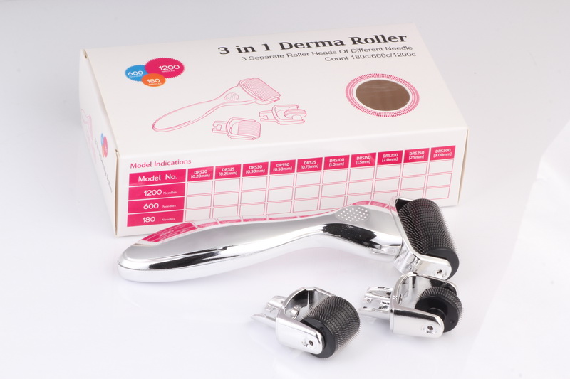 Drop ship 3 in 1 Derma Roller,3 separate roller heads of different needle count 180c/600c/1200c silver handle black roller head
Drop ship 3 in 1 Derma Roller,3 separate roller heads of different needle count 180c/600c/1200c silver handle black roller head