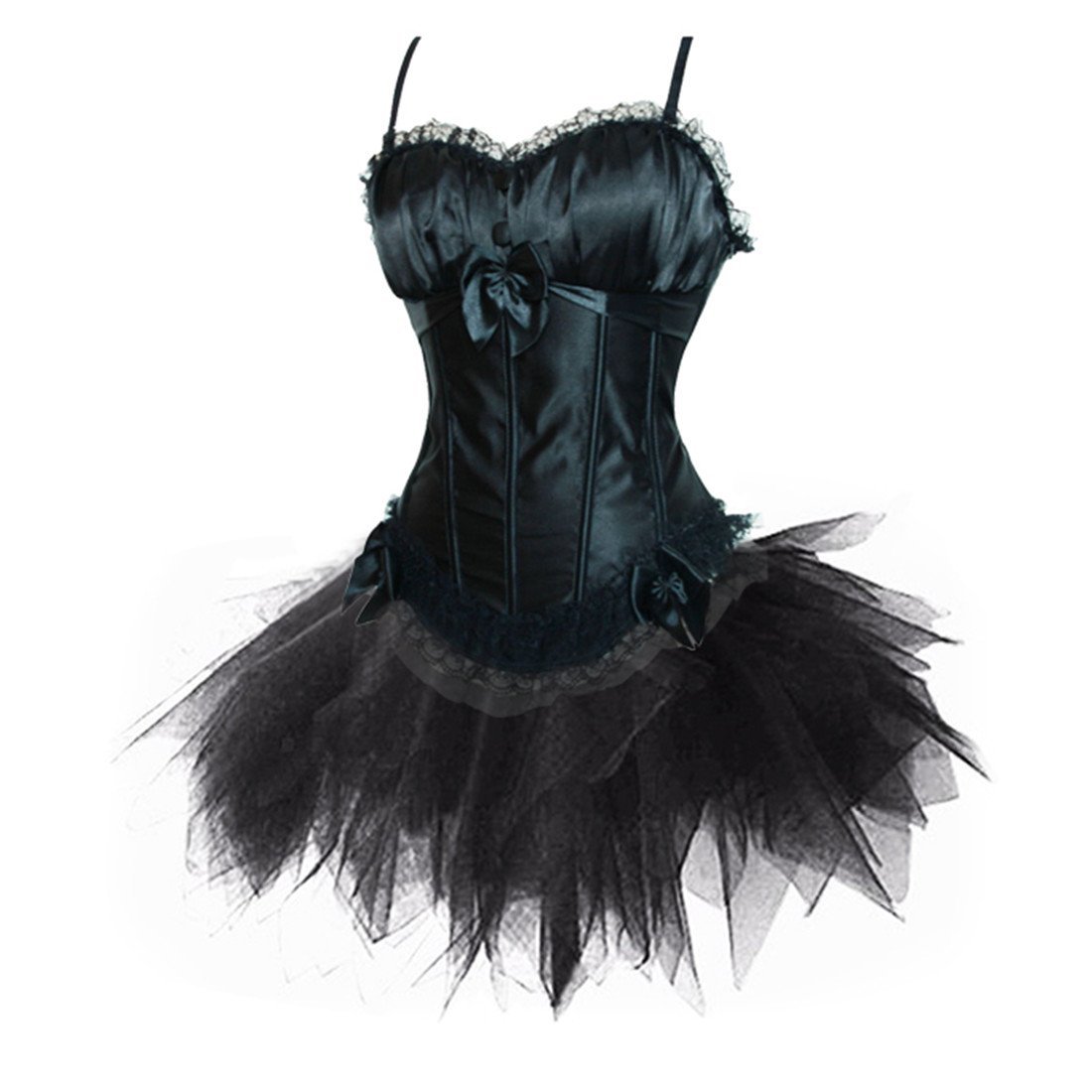 Classic Women's Shapers Ribbon Lace Overbust Corset Busiters with Layered Mini Skirt Tutu Dress Set DIY Halloween Christmas Night Out Club Wearin