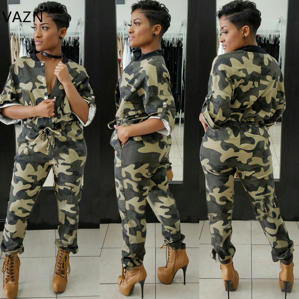 VAZN Top Quality New 2017 Casual Jumpsuit Full Sleeve Long Jumpsuit Overalls Camouflage Sexy Jumpsuit J1405 q1118