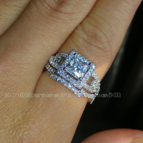 Princess Cut Sterg Sier Topaz Wedding Ring Set for Women, Christmas Jewelry Gift