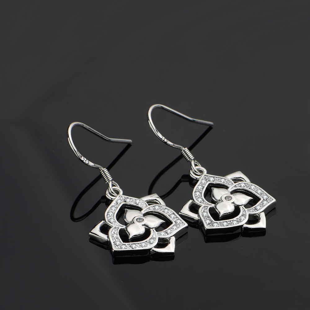 Brand new sterling silver Insets lotus earrings DFMSE482,women's 925 silver Dangle Chandelier wedding gemstone earrings factory direct