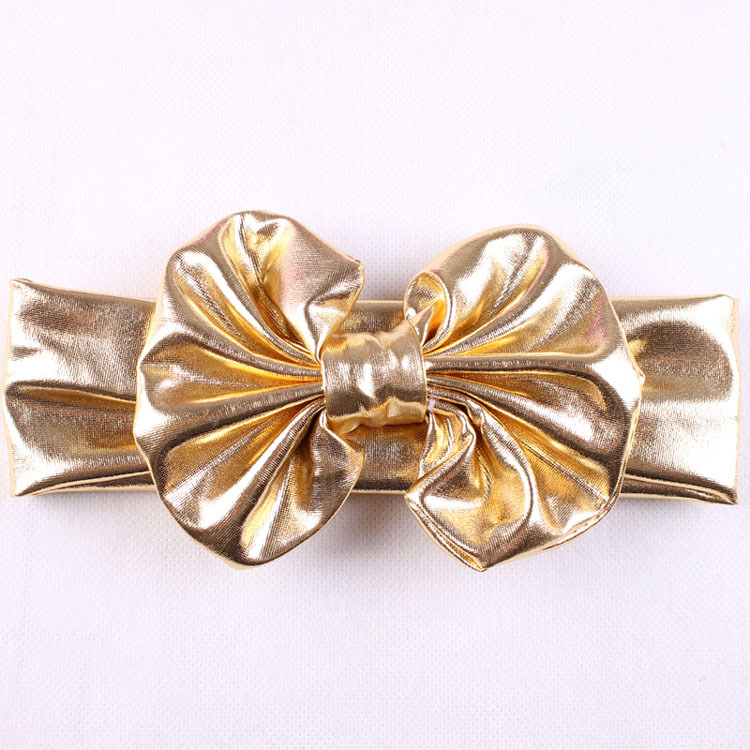 50pcs metal color latest BOW hair band bronzing headband Baby Metallic big bow elastic headband Vintage Head Wrap Hair Accessories FD6540