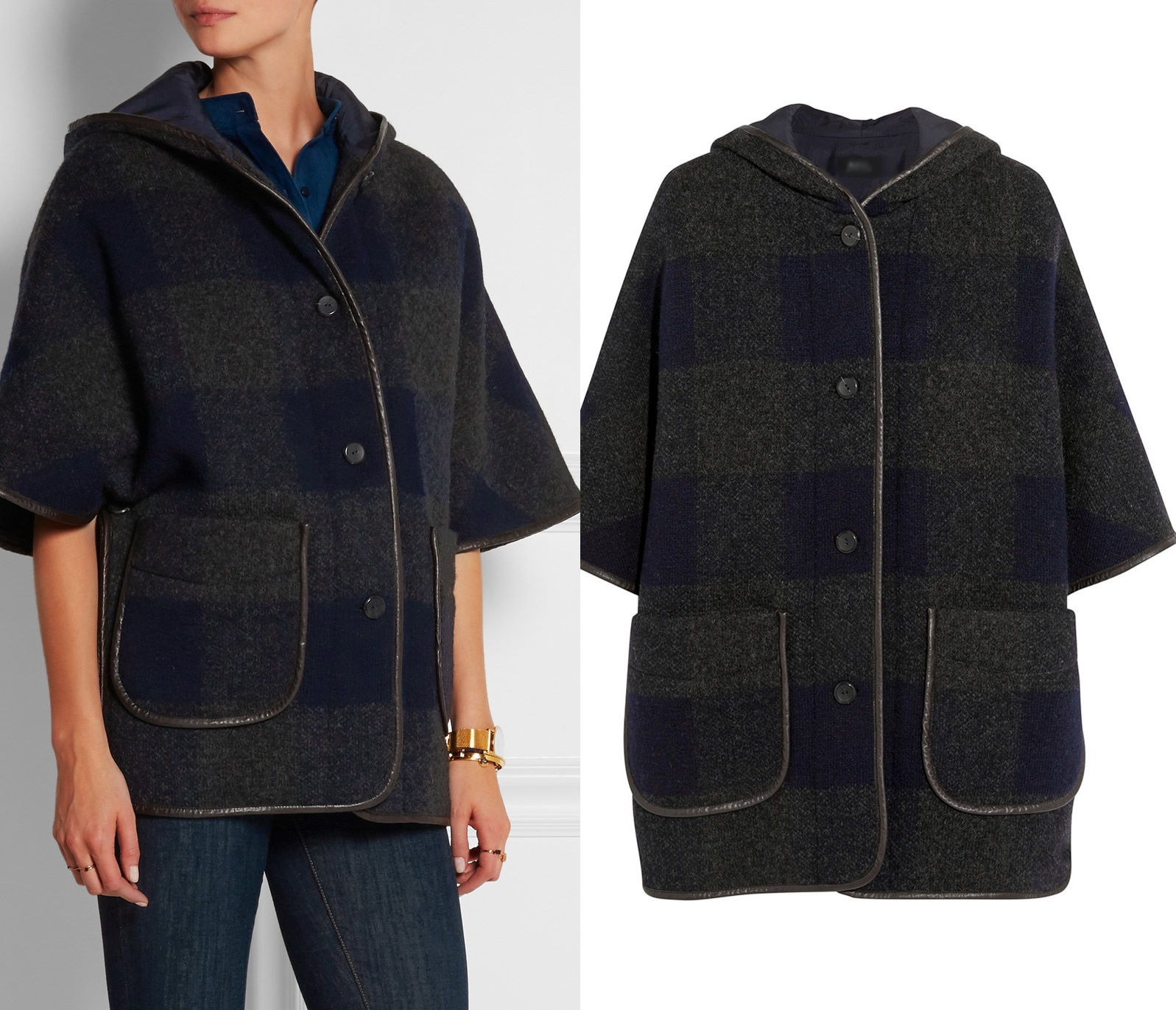 Fashion Plaide Gird Women Coat Hooded Half Sleeve Trench 15100607, As pictures 
Fashion Plaide Gird Women Coat Hooded Half Sleeve Trench 15100607, As pictures