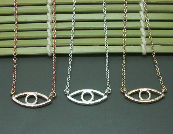 30PCS- N051 Gold Silver Hamsa Hand Evil Eye Necklace Open Line Devil Eye Necklaces Simple Fortunate Turkish Eye Necklace