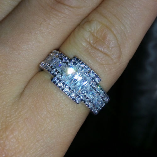 size 8/9/10/11 Luxury Princess cut 10KT white gold filled white topaz Gem simulated diamond women men Wedding Ring gift with box