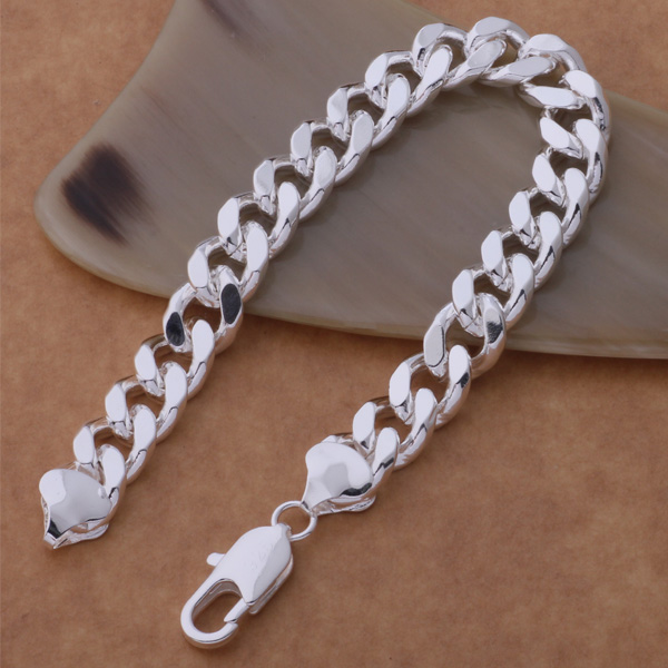 Free shipping trendy fashion high quality 925 silver Men's 12MM flat One Interval one Classic Bracelet jewelry holiday gift 1790