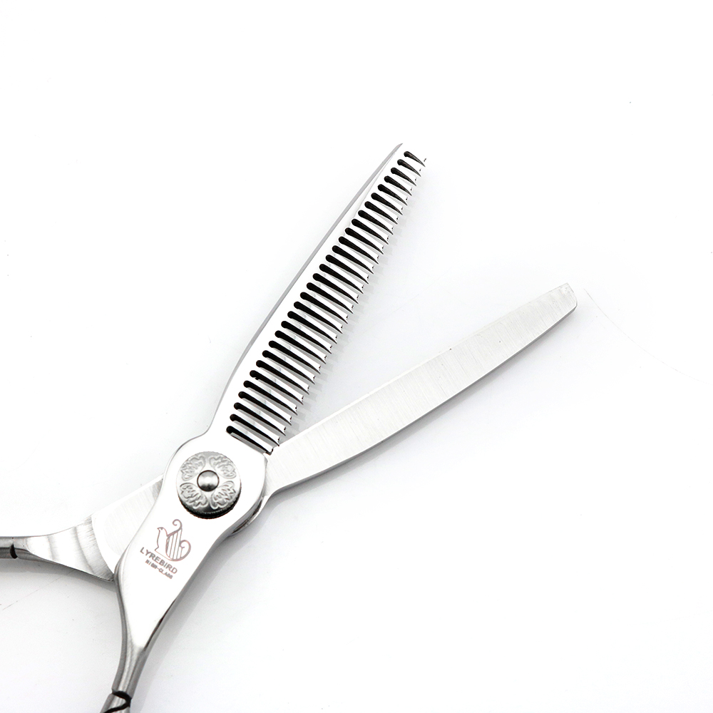 Professional hair scissors 6 INCH Lyrebird HIGH CLASS barber scissors Curved line Handle Engraved Flower Screw Matte silvery handle NEW S2563