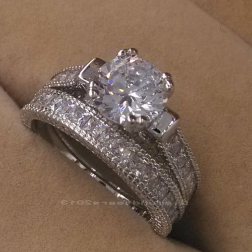 Retro Topaz Wedding Ring Set: 14kt White Gold Filled, Size 5-10, Unique Gem Jewelry Gift