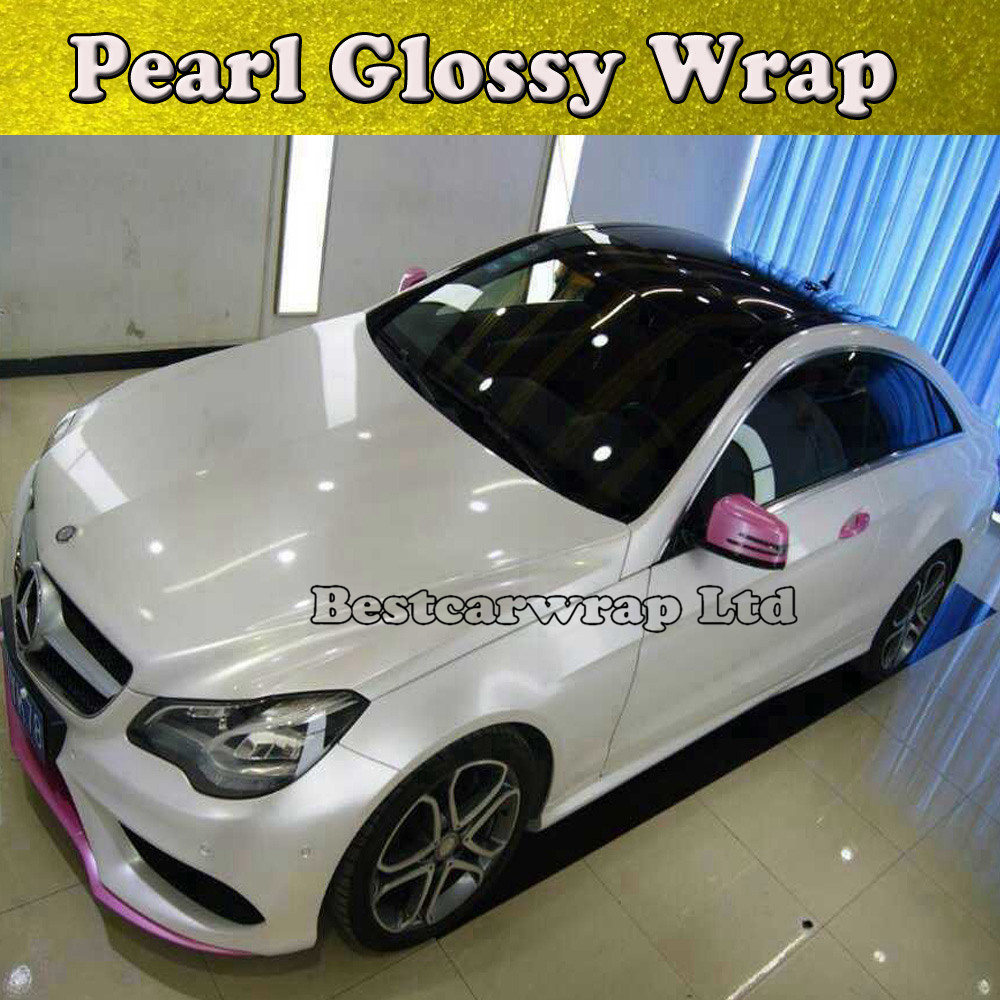 Glossy Pearl White Vinyl Wrap With Air Bubble Free Gloss Pearlecent Film For Car Styling Vehicle Tuning Size 1.52*20M/Roll