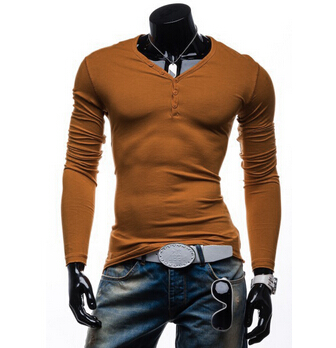 2016 New Men'S long-Sleeve Cotton T-Shirt Slim Singlet Solid Color Fashion Basic Shirt Male ZT61 M-XXL