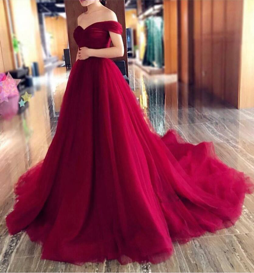 Sexy Dark Red Prom Gowns off Shoulder Lace-up Back Court Train Long Evening Dresses Strapless Lace, Ivory
Sexy Dark Red Prom Gowns off Shoulder Lace-up Back Court Train Long Evening Dresses Strapless Lace, Ivory