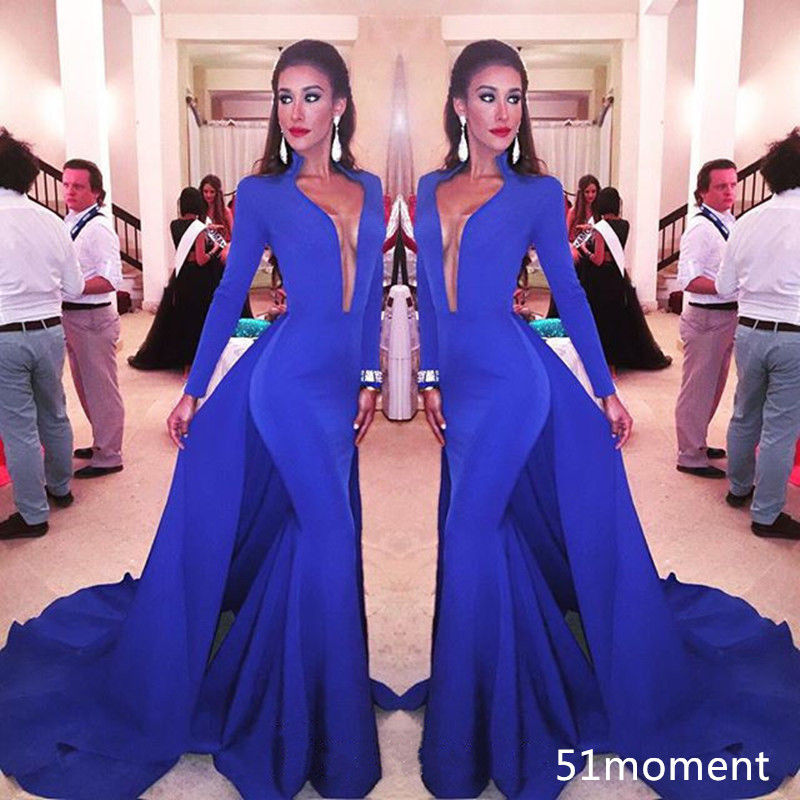 Long Sleeve Prom Dresses With V Neck Royal Blue Satin 2016 Designer Vestidos de Fiesta Draped Ruffles Mermaid Pageant Party Gown, Black
Long Sleeve Prom Dresses With V Neck Royal Blue Satin 2016 Designer Vestidos de Fiesta Draped Ruffles Mermaid Pageant Party Gown, Black