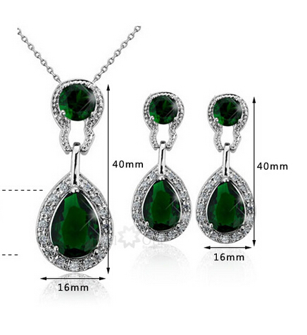 Accessories green color Wedding Jewelry Sets for Women Bridal Silver Gold Plated Crystal Vintage Jewelry Set