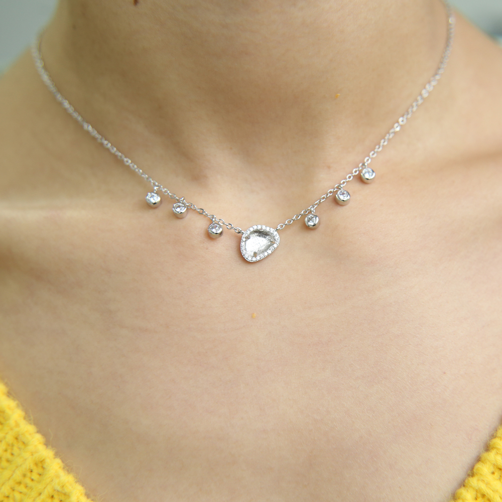 fashion jewelry chrimstams gift uneven gemstone blue white stone cz drop choker statement elegant women jewelry necklace