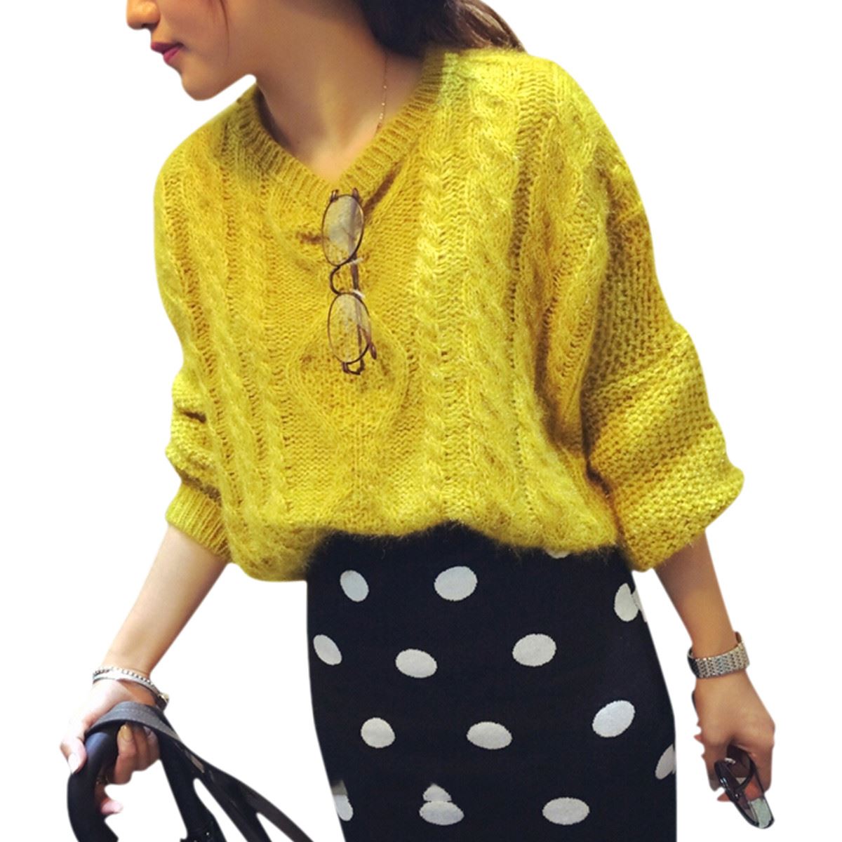 Short Knitted Sweater 2015 Autumn Women Knitwear Hem Side Open Pullover Tops Ladies O Neck Casual Loose Long Bat Sleeve Sweaters FG1511