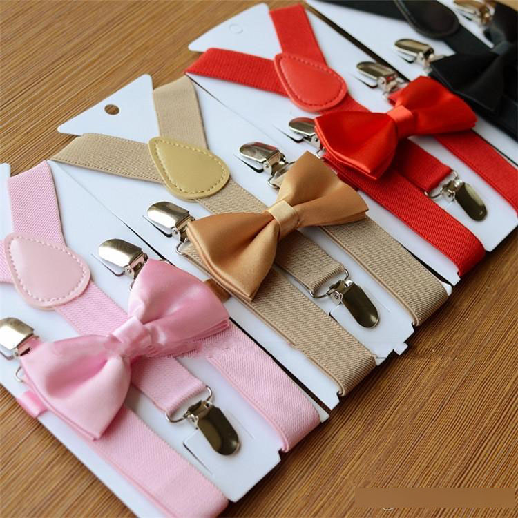 26 Colors Kids Suspenders Bow Tie Set for 1-10T Baby Braces Elastic Y-back Boys Girls Suspenders Accessories Free Shipping