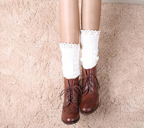 Women Girl Leg Warmers Hosiery Stockings Crochet Knit button white Lace trim Boots socks Cuff Leggings Tight 9colors