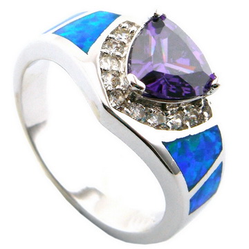 blue opal rings with cz stone;fashion jewelry amethyst stone