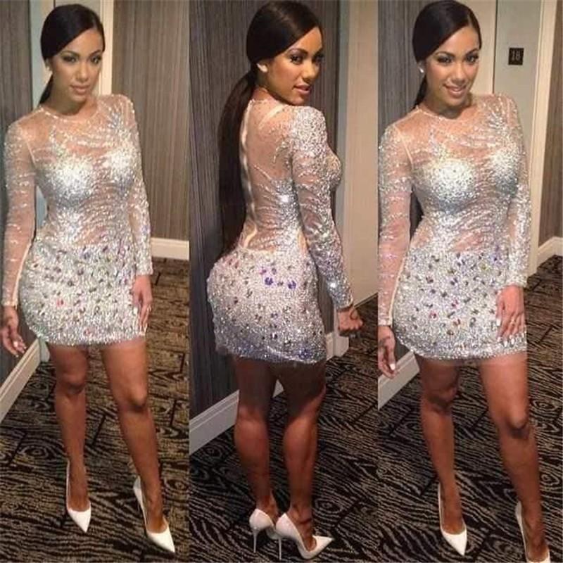 Bling Kim Kardashian Cocktail Dresses Long Sleeve Sheer Illusion Neckline Sheath Party Dress Sexy Evening Gowns with Silver Sequins Crystal, Yellow
Bling Kim Kardashian Cocktail Dresses Long Sleeve Sheer Illusion Neckline Sheath Party Dress Sexy Evening Gowns with Silver Sequins Crystal, Yellow