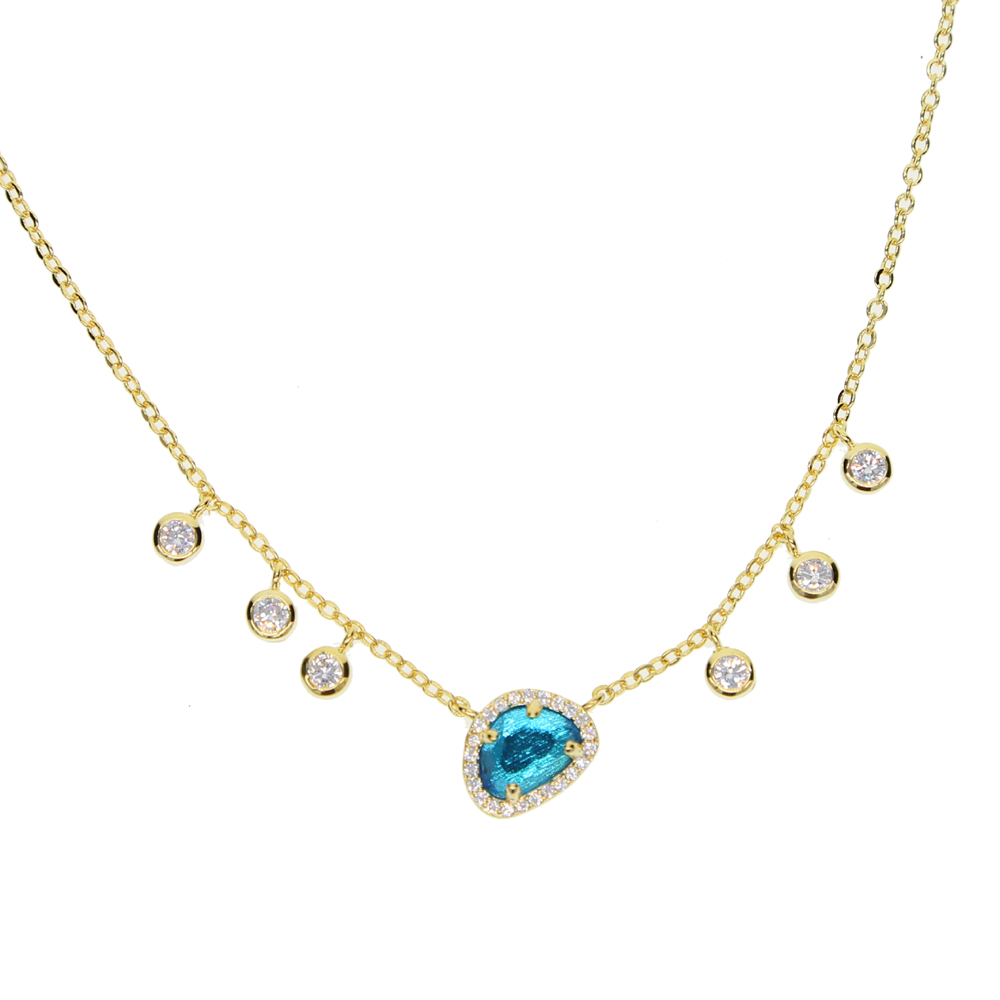 fashion jewelry chrimstams gift uneven gemstone blue white stone cz drop choker statement elegant women jewelry necklace