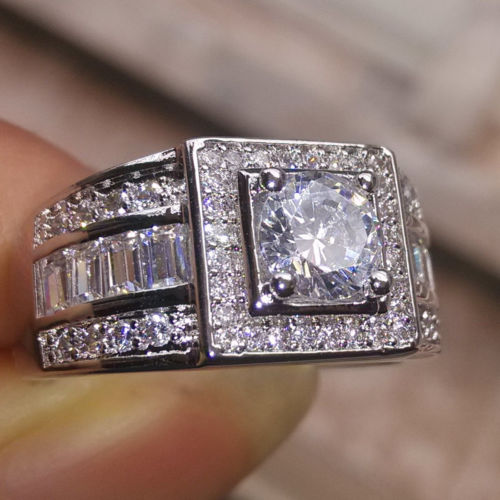 Topaz Round Cut Wedding Engagement Men Ring in 10kt White Gold Filled SZ8/9/10/11/12/13