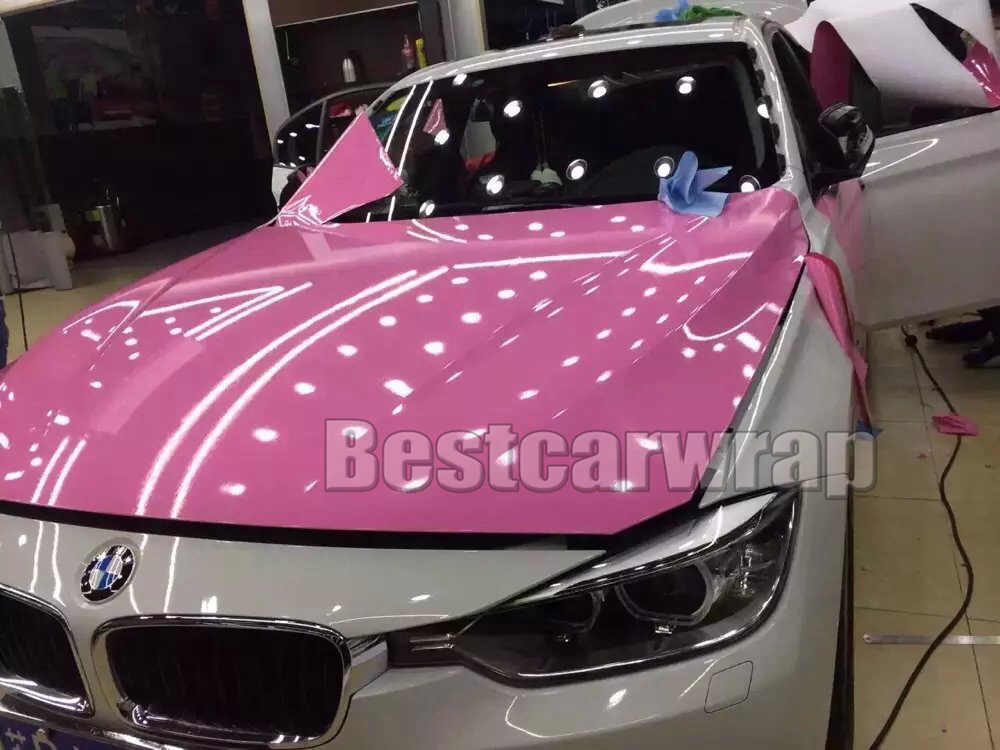 Premium Gloss Pink Vinyl wrap High Shiny For Car Wrap Film with air Bubble Free vehicle wrap covering foil like 3m 1080 Size:1.52*20M/Roll