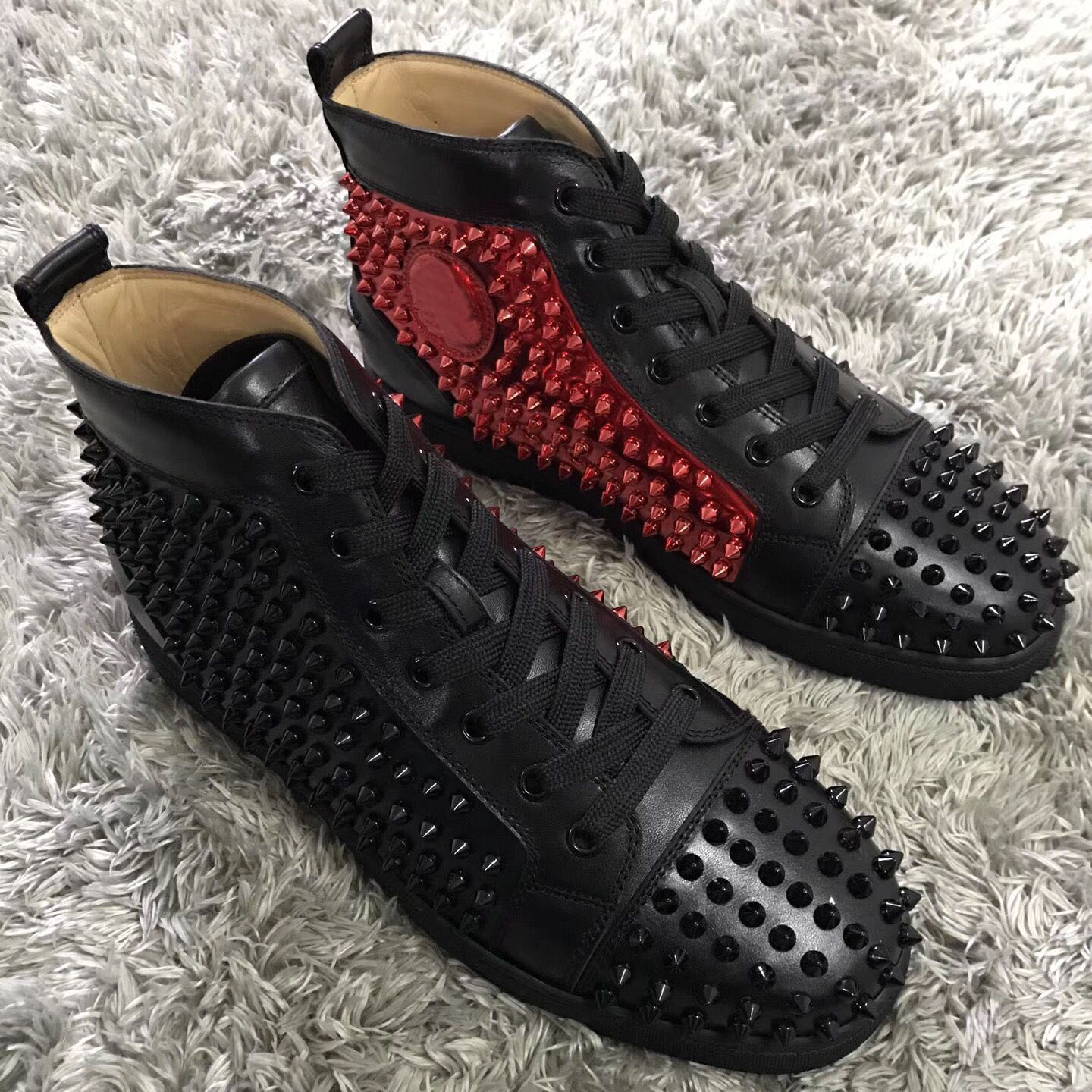 italy brand high top spikes sneaker shoe men women platform studs trainers party wedding comfort sk christian louboutian louboutinr loubitons red bottomshoes 1EAH