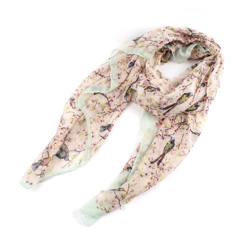 2015 New Fashion Scarf Flower Bird Tree Branch Print Scarves For Women Spring Autumn Shawls and Scarves 4 Colors