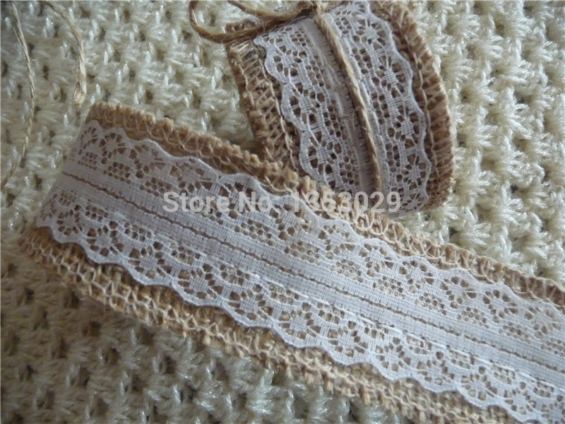 Wholesale 2meter Roll Jute Burlap Hessian Ribbon With Lace Rustic