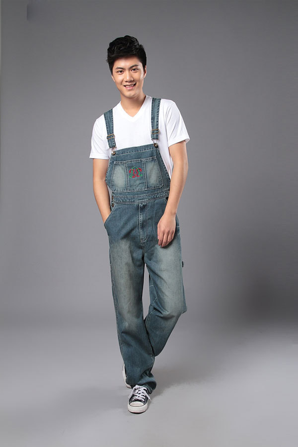 Wholesale-denim bib pants Mens casual straight mens one piece jeans with suspenders plus size denim overalls jean jumpsuit for men