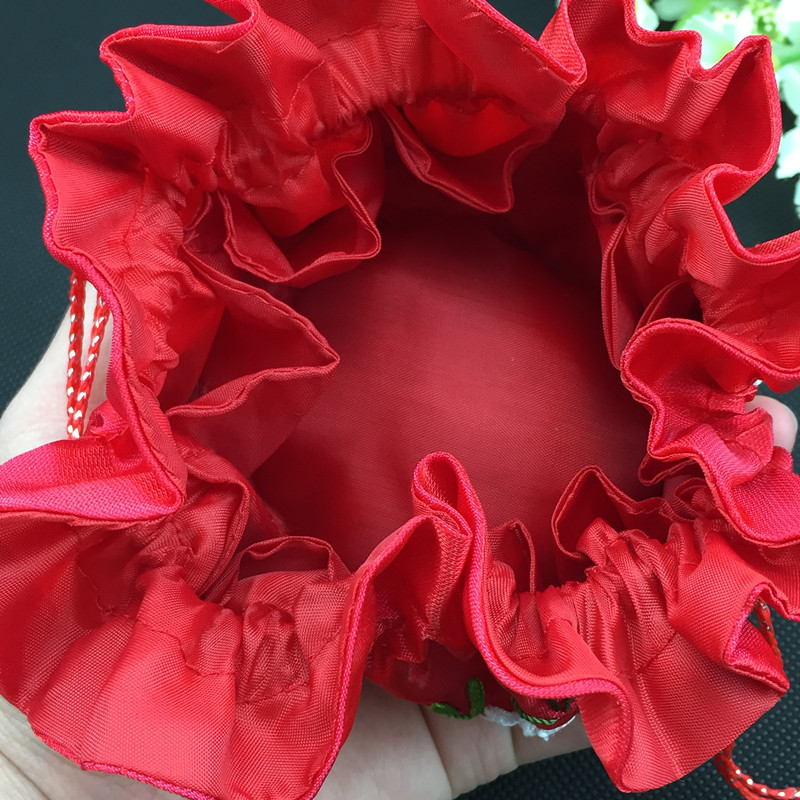 Ribbon Embroidery Jewelry Ball Chain Drawstring Travel Jewelry Cosmetic Storage Pouch 8 Pocket Cotton filled Round Bottom Packaging Bag 2pcs