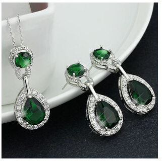Accessories green color Wedding Jewelry Sets for Women Bridal Silver Gold Plated Crystal Vintage Jewelry Set