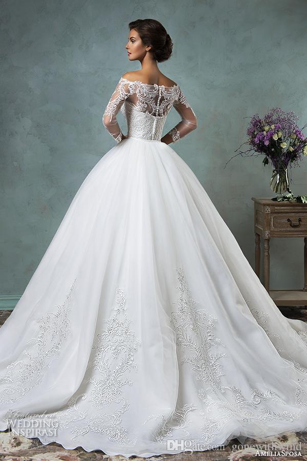 Overskirt Wedding Dresses Full Lace Long Sleeves Bridal Gowns Amelia Sposa Arabic Wedding Gowns Wit Bateau Neck Zip Back Court Tra