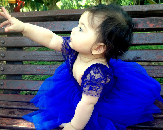 ROYAL BLUE Solstiss French lace and silk tulle flower gilr dress royal blue for baby girl royal blue tutu dress