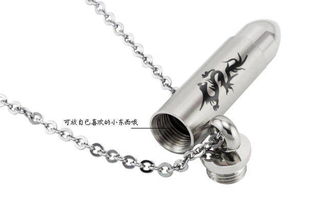 Hot sale openable Stainless Steel Memorial Cremation Ashes Urn Dargon Bullets Shape Pendant Necklace Keepsake Jewelry urn
Hot sale openable Stainless Steel Memorial Cremation Ashes Urn Dargon Bullets Shape Pendant Necklace Keepsake Jewelry urn