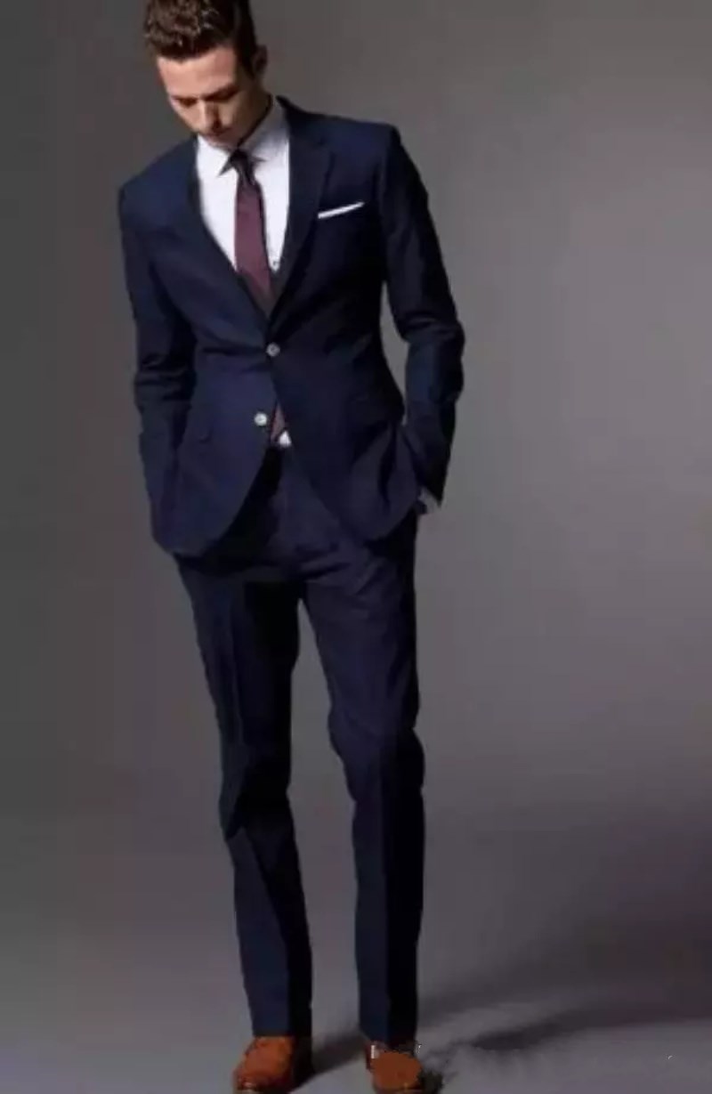 Custom Made Dark Navy Men Suit 2018 Fashion Groom Suit Wedding Suits For Men Slim Fit Groom Tuxedos For Man(Jacket+Pants)